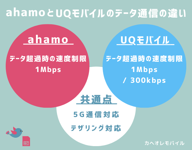 ahamo(アハモ)とUQモバイルのデータ通信の違い(2024.11~)